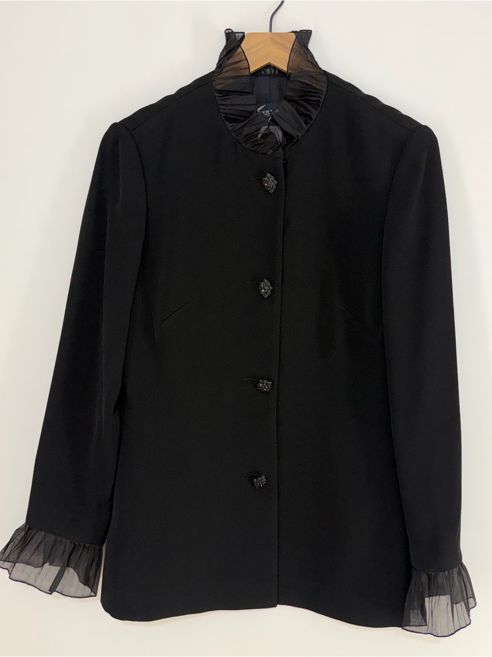 Sunny Choi Vintage Women's Button-Front Dress Jacket Sheer Ruffle Trim Size 8